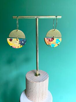 Handmade Leather Small Halfmoon With Pendent Earrings Marbled, 9 of 9