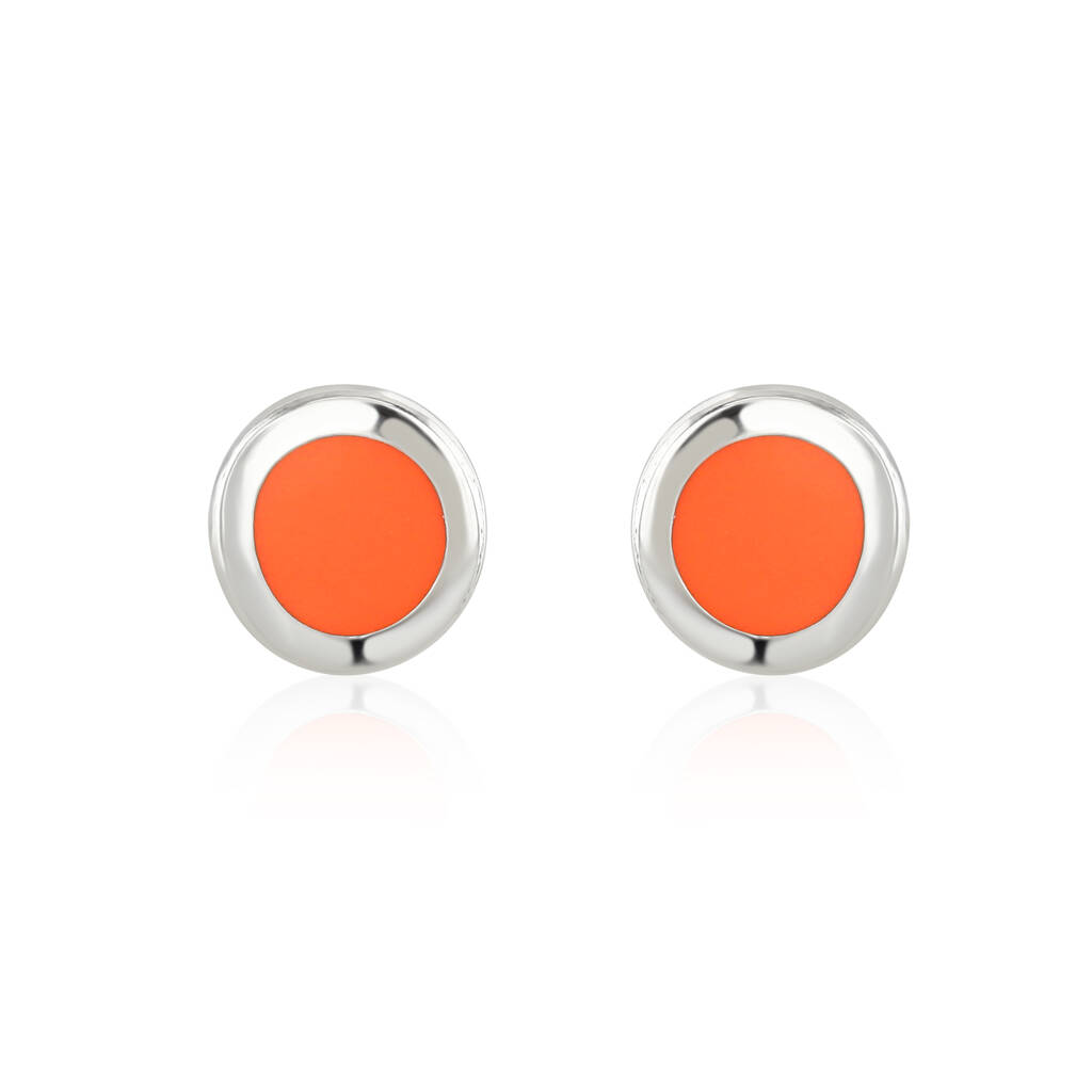 Neon Coral Enamel Studs, 1 of 3