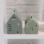 Glazed Ceramic Candle House In Sage Green Or Teal, thumbnail 2 of 3