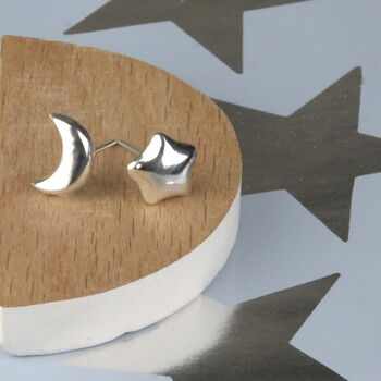 Star And Moon Sterling Silver Studs, 2 of 6