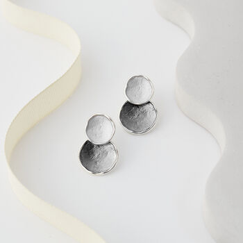 Matte Silver And Dark Grey Double Disc Stud Earrings, 3 of 3