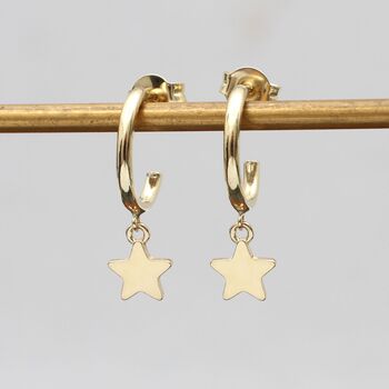 9ct Yellow Gold Star Charm Hoop Earrings, 2 of 3