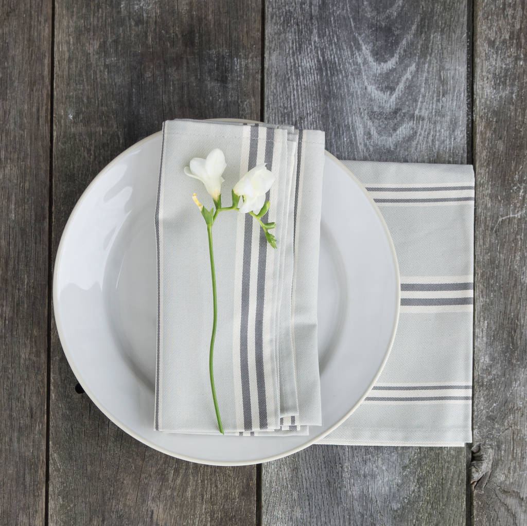 Eastnor Grey Stripe Organic Cotton Napkins By Cottage in the Hills