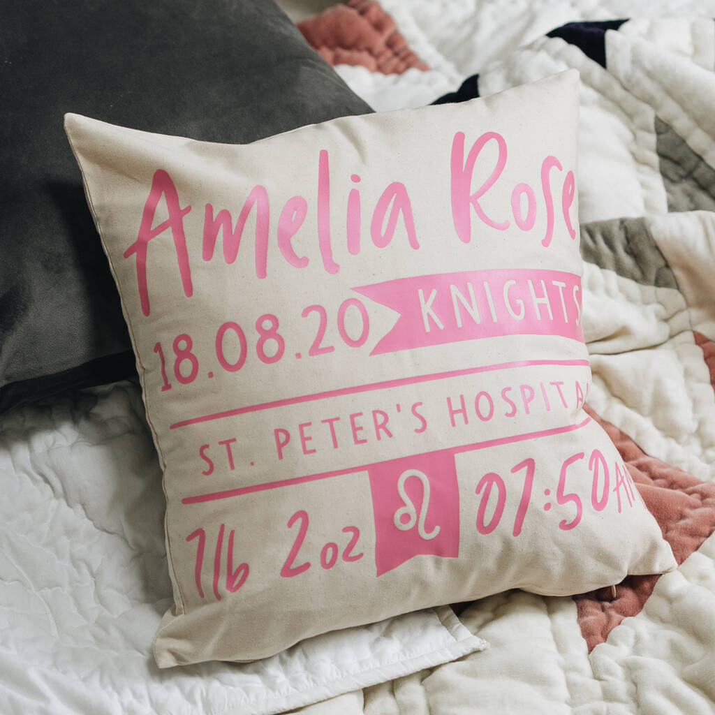 Personalised New Baby Birth Sign Cushion, 1 of 6