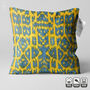 Yellow And Blue Hand Woven Ikat Cushion Cover, thumbnail 1 of 7