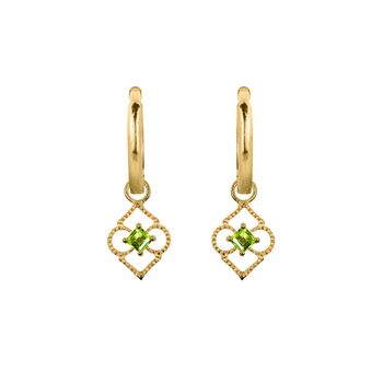 Moroccan Charm Peridot Gold Plated Huggie Hoop Earrings, 3 of 7