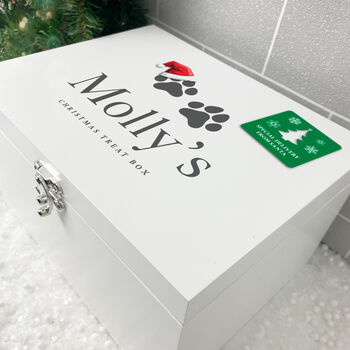 Personalised White Wooden Santa Hat Paws Pet Christmas Eve Box Three Sizes 22cm | 27cm | 30cm, 3 of 8