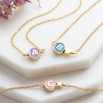 Gold Plated Enamel Disc Initial Necklace, 4 of 10
