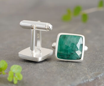10ct Emerald Cufflinks In Sterling Silver, 2 of 2