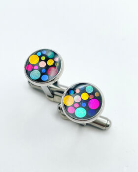 Mini Cufflinks Disco Festive Sparkly Non Tarnish Silver 10mm, 5 of 8