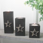 Trio Of Wooden Tea Light Holders Raised Star Design, thumbnail 1 of 10