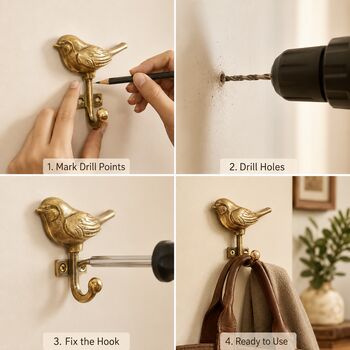 Golden Sparrow Brass Wall Hook, 7 of 9