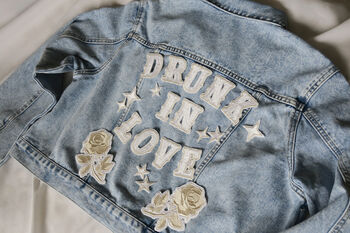 Bride Embroidered Denim Jacket 'Drunk In Love', 4 of 9