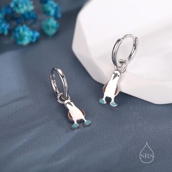 Sterling Silver Blue Footed Boobie Huggie Hoop Earrings, 3 of 11