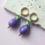 Ceramic Aubergine Earrings With 18ct Gold Plated Huggie Hoops, thumbnail 2 of 6
