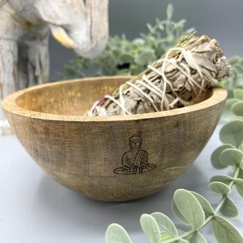 Wooden Smudge And Ritual Offerings Bowl Buddha 13x7cm, 2 of 2