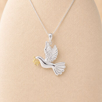 Personalised Sterling Silver Dove Pendant With Gold Olive Branch, 3 of 12