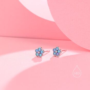Blue Opal Flower Stud Earrings Sterling Silver, 4 of 12