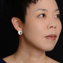 Concave Textured Silver Post Earrings With Hole Detail, thumbnail 2 of 6
