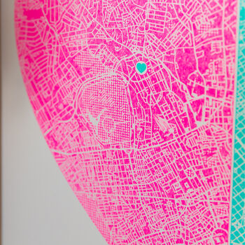 Two Location Risograph Heart Map Print, 4 of 7