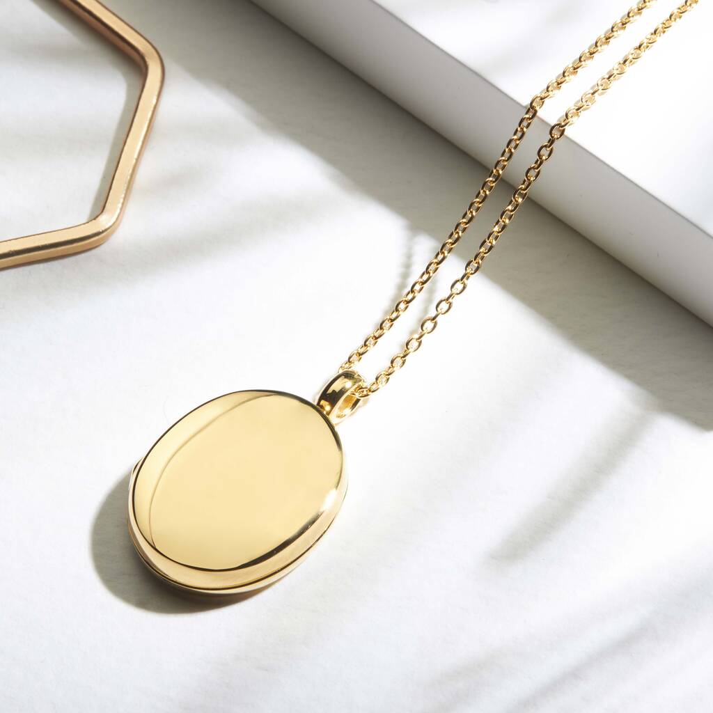 Large Personalised 18 K Gold Plated Oval Locket, 1 of 11