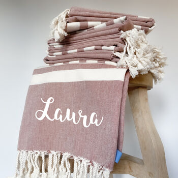 Personalised Salmon Cotton Beach And Bath Towel, 5 of 6