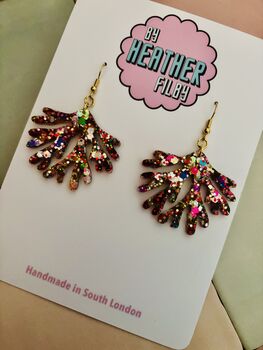 Under The Sea Coral Glitter Statement Earrings / Marine Life Statement Gift / Mermaid Aesthetic Jewellery Iridescent Sea Accessory / Summer Holiday Statement Tropical Beach Jewellery, 5 of 5