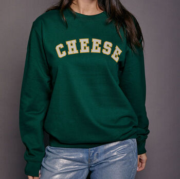 Cheese Varsity Slogan Christmas Sweatshirt, 3 of 8