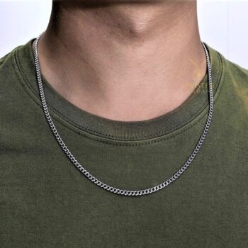 Mens 3mm Steel Silver Cuban Chain Necklace For Men, 7 of 10