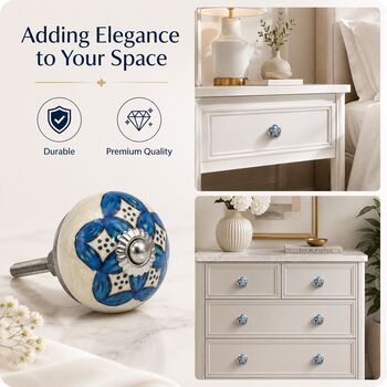 Blue Floral Round Shaped Ceramic Cabinet Knob, 8 of 8
