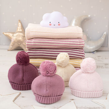 Girls Dainty Stripe Blanket, Bobble Hat And Mittens Set, 2 of 12