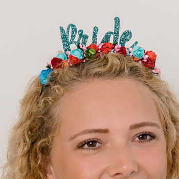 'Bride' Hen Party Colourful Floral Crown, 4 of 6