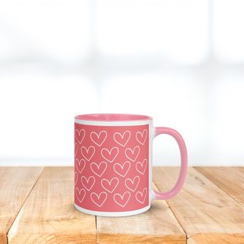 Heart Pattern Pink Background Ceramic Mug, 2 of 3