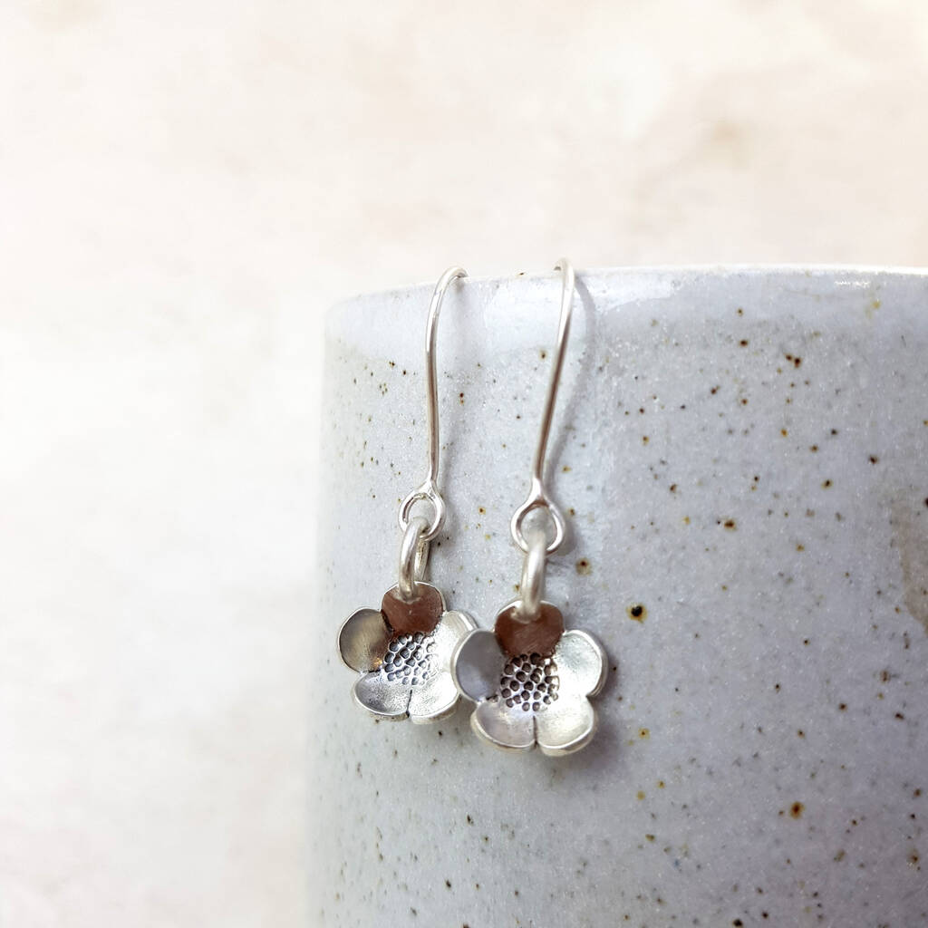 Little Silver Buttercup Dangle Earrings By Shere Design