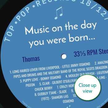 Personalised Record Print Day You Were Born Music, 5 of 12