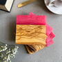 Olive Wood And Pink Resin Drinks Coaster Set, thumbnail 4 of 9