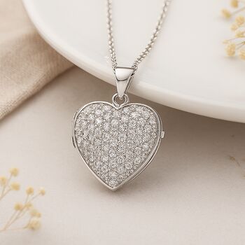 Personalised Sterling Silver Sparkling Heart Photo Locket Necklace, 2 of 6