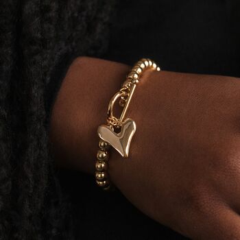 Gold Plated Bead Bracelet With Heart Charm, 2 of 7