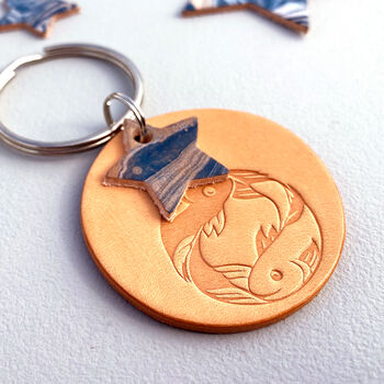Pisces Star Sign Leather Keyring, 4 of 5