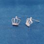 925 Sterling Silver Crown Stud Earrings, thumbnail 1 of 7