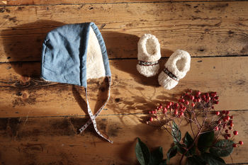 Denim Winter Bonnet With Organic Cotton Shearling, 3 of 6