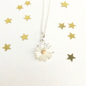 Sterling Silver And 9ct Gold Plated Daisy Necklace, 2 of 5
