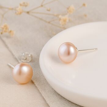 Sterling Silver Blush Pearl Stud Earrings, 3 of 7
