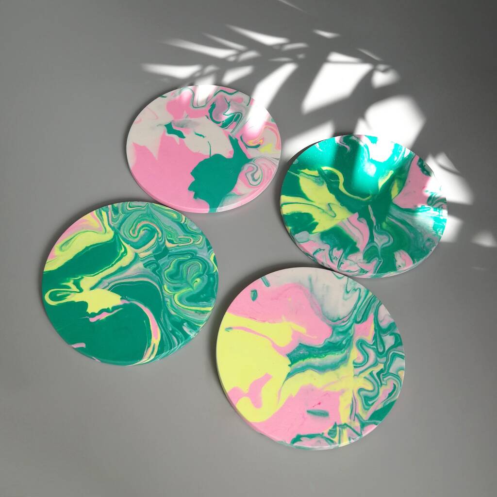 Green And Pink Marbled Coaster By Samantha Warren