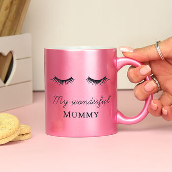 Personalised Eyelashes Pink Glitter Ceramic Mug, 2 of 8
