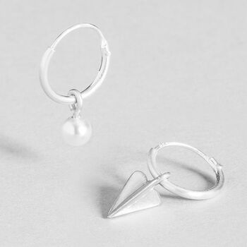 Hoop Earrings With Small Heart And Freshwater Pearl, 2 of 3