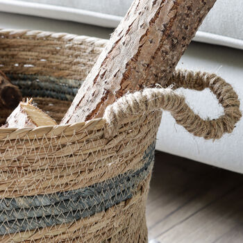 Round Basket With Pale Blue Stripe, 4 of 4