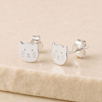 Kitten Stud Earrings In Sterling Silver, 2 of 5