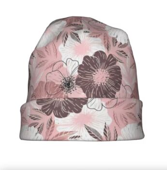 Chemo Headwear Beanie Hat Bandana Grey Pink White Flowers Super Soft, 5 of 6