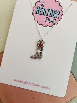 Silver And Pink Cowboy Boot Charm Necklace / Cowgirl Jewellery / Disco Western Gift / Nashville Bachelorette Accessory / Rodeo Statement, 5 of 11